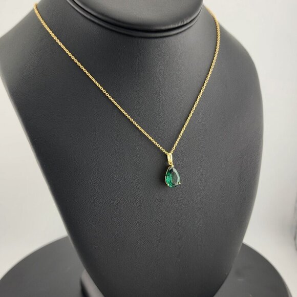 Sterling Silver 925 Green Gemstone Pendant Necklace – Dainty, Elegant, New - Picture 6 of 7